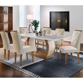 veludo creme sala de jantar rufato mesa jade 180x90cm vidro 6 cadeiras melissa imbuia off