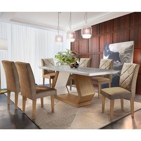animalle chocolate sala de jantar rufato mesa alvorada 180x90cm vidro 6 cadeiras berlim imbuia off