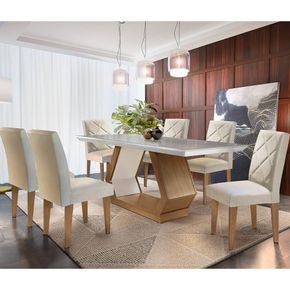 veludo creme sala de jantar rufato mesa alvorada 180x90cm vidro 6 cadeiras berlim imbuia off