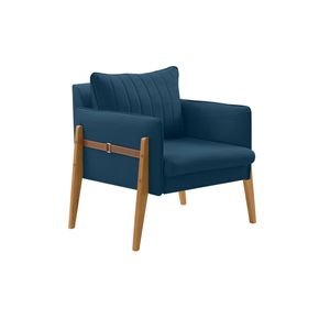 poltrona art deccor orion pes madeira tecido veludo azul