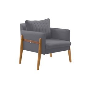 poltrona art deccor orion pes madeira tecido veludo cinza
