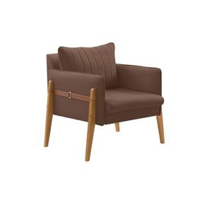 poltrona art deccor orion pes madeira tecido veludo marrom