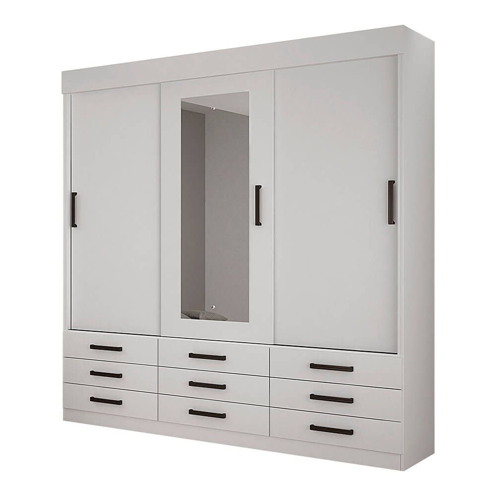 neve fi guarda roupa valverde olinda com 3 portas de correr e 6 gavetas