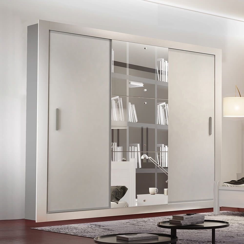 branco fa guarda roupa rufato veneza luxo 3 portas de correr e 4 gavetas