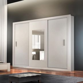 branco fa guarda roupa rufato veneza premium com espelho 3 portas de correr e 4 gavetas