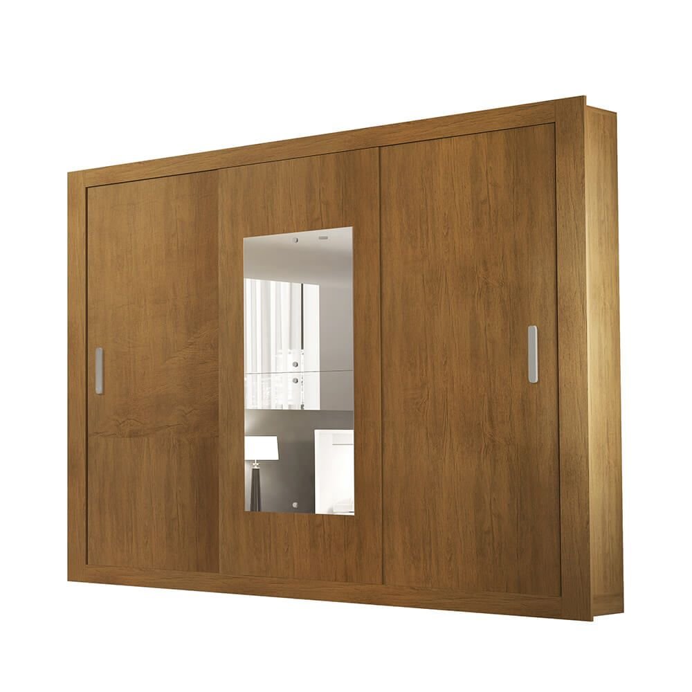 imbuia fi guarda roupa rufato veneza premium com espelho 3 portas de correr e 4 gavetas