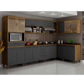 ipe grafite cozinha modulada valdemoveis tarantela smart 8 pecas com 16 portas 5 gaveta