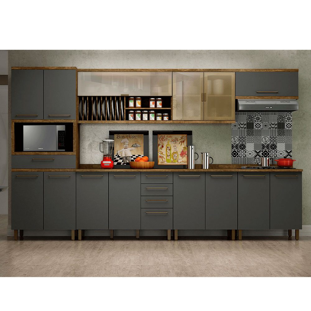 ipe grafite fa cozinha modulada valdemoveis tarantela 7 pecas com 14 portas 5 gavetas