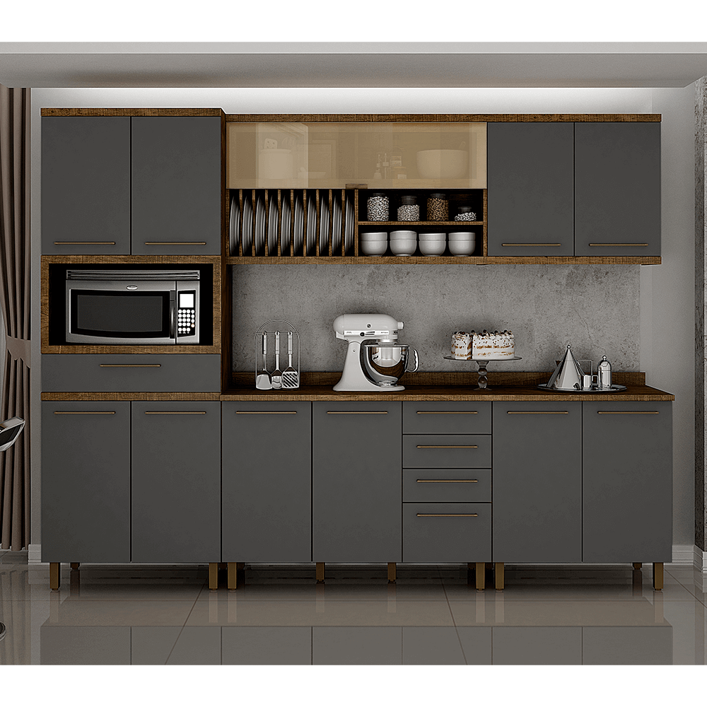 ipe grafite fa cozinha modulada valdemoveis tarantela 5 pecas com 11 portas 5 gavetas