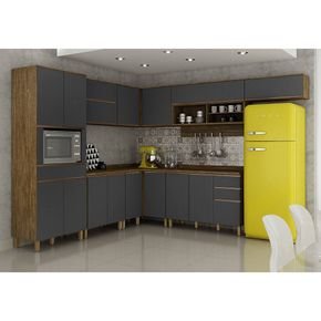 ipe grafite aberto cozinha modulada valdemoveis turquesa smart 7 pecas com 16 portas 4 gavetas