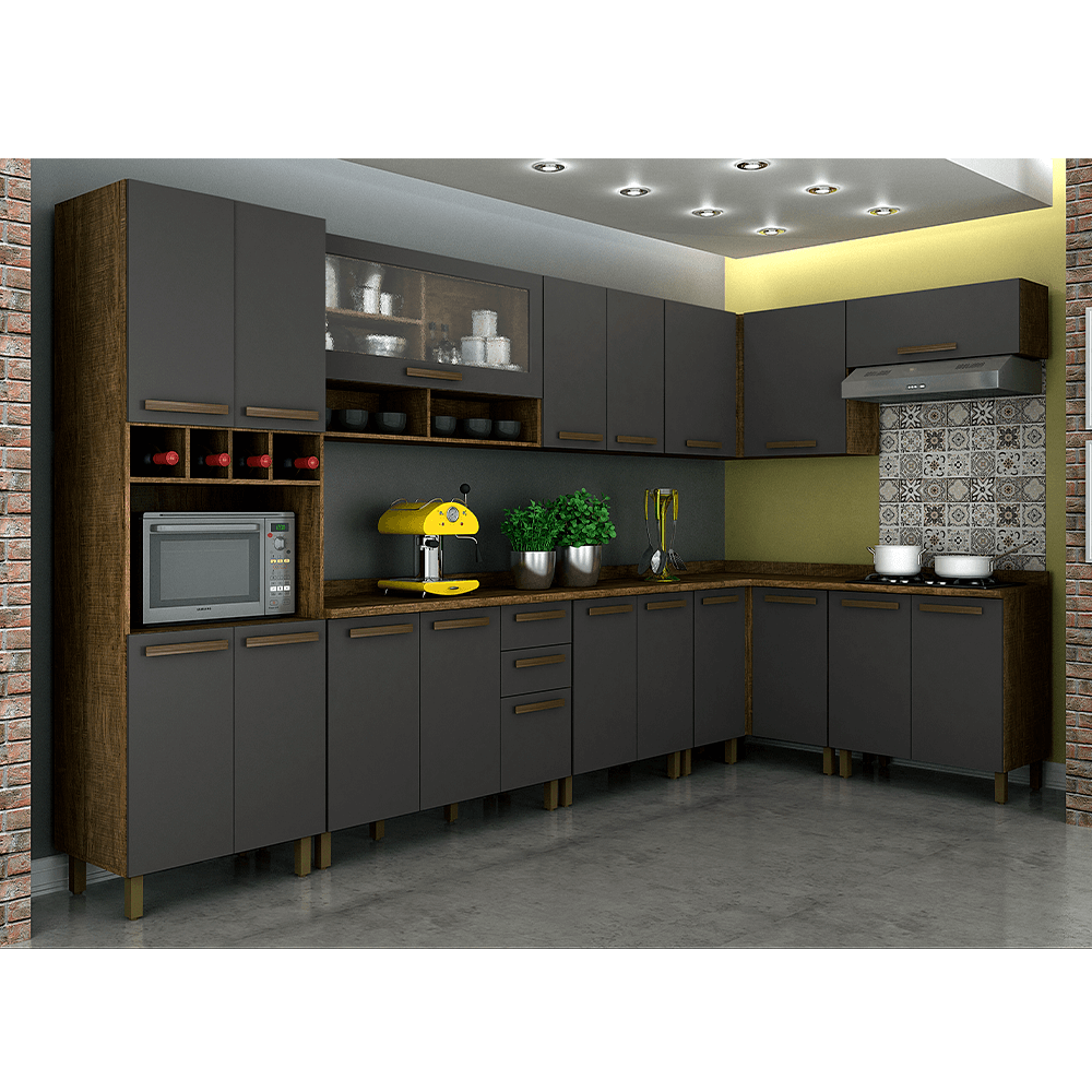 ipe grafite fa cozinha modulada valdemoveis perola canto 8 pecas com 19 portas 3 gavetas