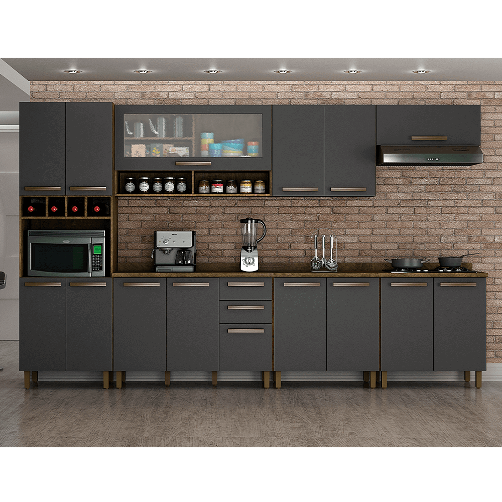 ipe grafite fa cozinha modulada valdemoveis perola 7 pecas com 14 portas 3 gavetas