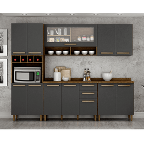 ipe grafite fa cozinha modulada valdemoveis perola 5 pecas com 11 portas 3 gavetas