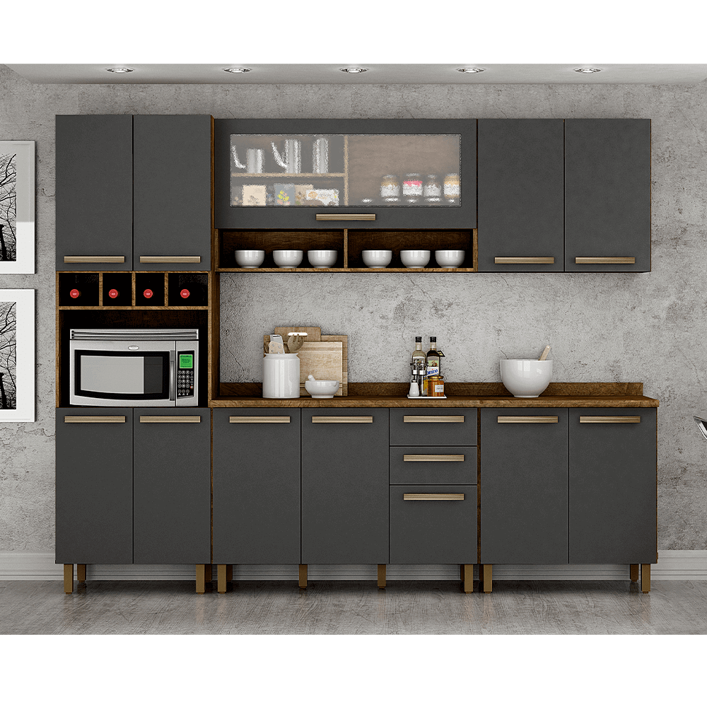 ipe grafite fa cozinha modulada valdemoveis perola 5 pecas com 11 portas 3 gavetas