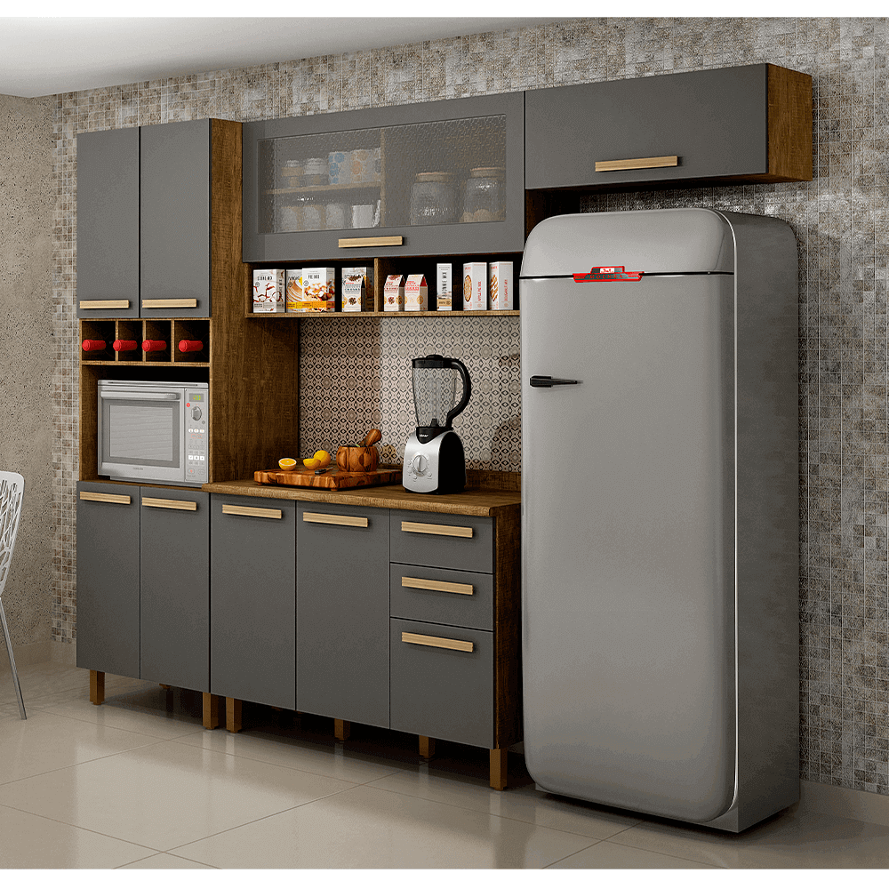 ipe grafite fa cozinha modulada valdemoveis perola 4 pecas com 8 portas 3 gavetas