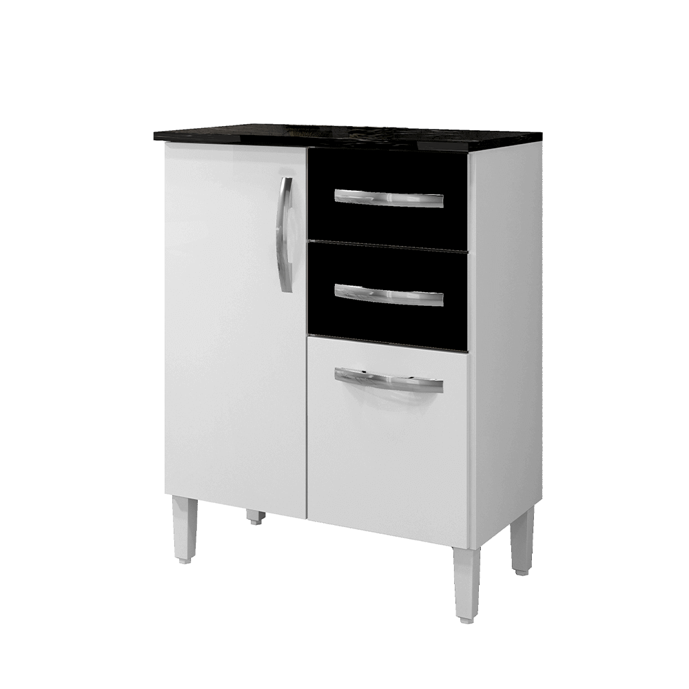branco preto fi balcao para cozinha arte moveis delta com 3 portas 2 gavetas