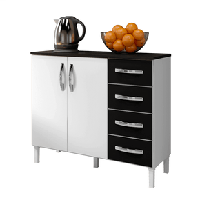 branco preto fi balcao para cozinha arte moveis life 2 portas 4 gavetas