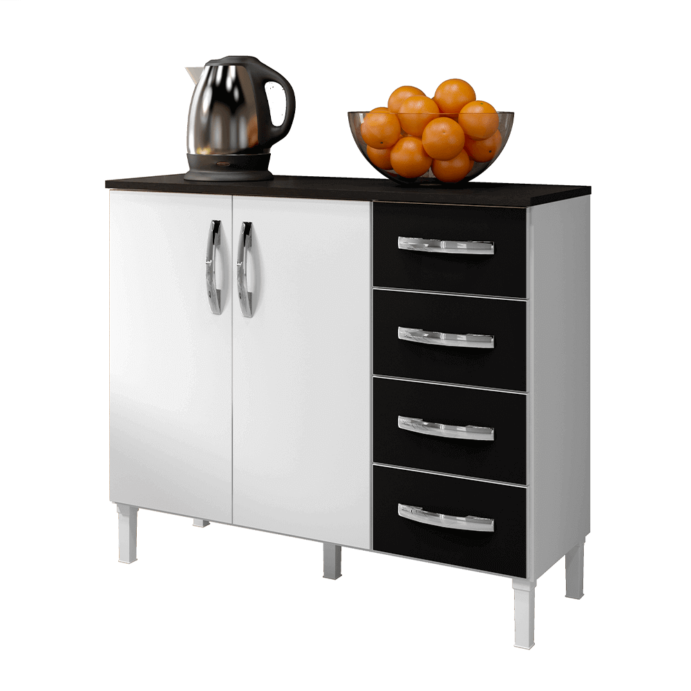 branco preto fi balcao para cozinha arte moveis life 2 portas 4 gavetas