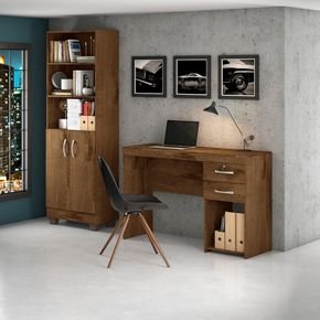 conjunto home office jcm iara 01 mesa e 01 livreiro cacau