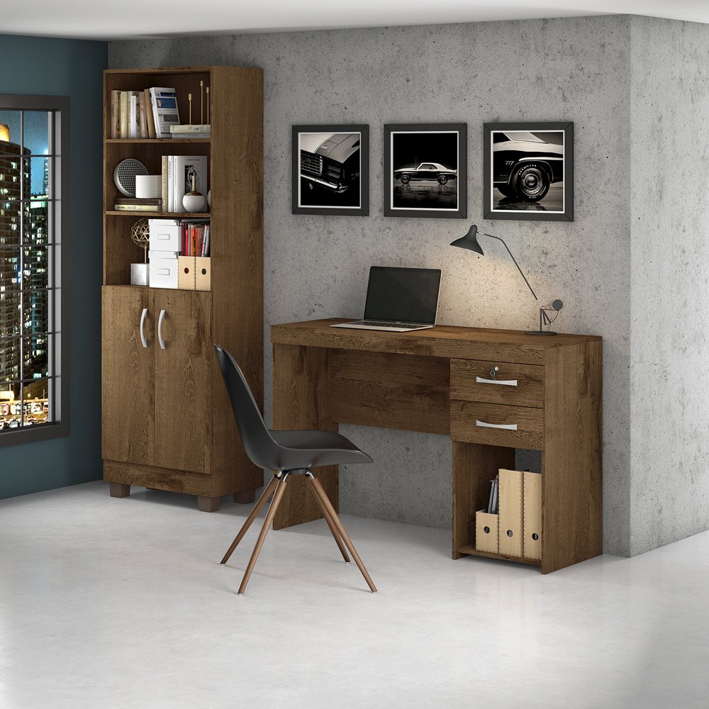 conjunto home office jcm iara 01 mesa e 01 livreiro cacau