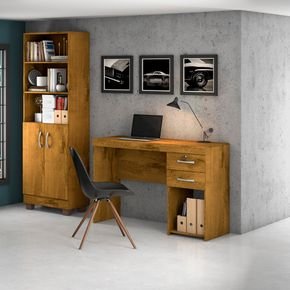 conjunto home office jcm iara 01 mesa e 01 livreiro nobre