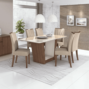 veludo creme sala de jantar lopas apogeu mesa 170x90cm vidro 6 cadeiras cor imbuia