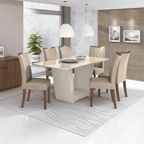118 sala de jantar lopas apogeu mesa off white 170x90cm vidro 6 cadeiras cor imbuia