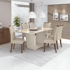 173 sala de jantar lopas apogeu mesa off white 170x90cm vidro 6 cadeiras cor imbuia