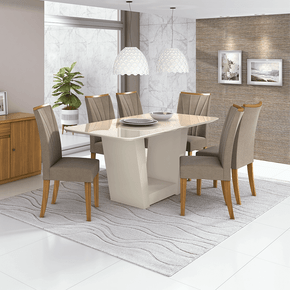 95 sala de jantar lopas apogeu mesa off white 170x90cm vidro 6 cadeiras cor rovere