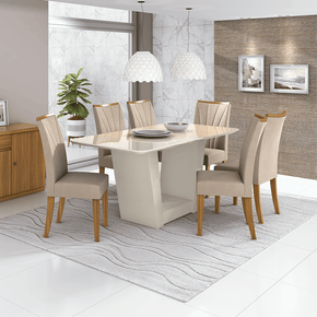 118 sala de jantar lopas apogeu mesa off white 170x90cm vidro 6 cadeiras cor rovere