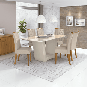 173 sala de jantar lopas apogeu mesa off white 170x90cm vidro 6 cadeiras cor rovere