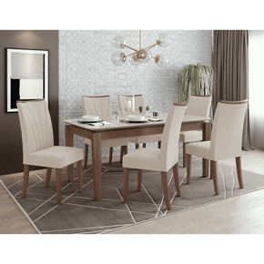 173 sala de jantar lopas mesa aries 180x90cm vidro 6 cadeiras apogeu cor imbuia