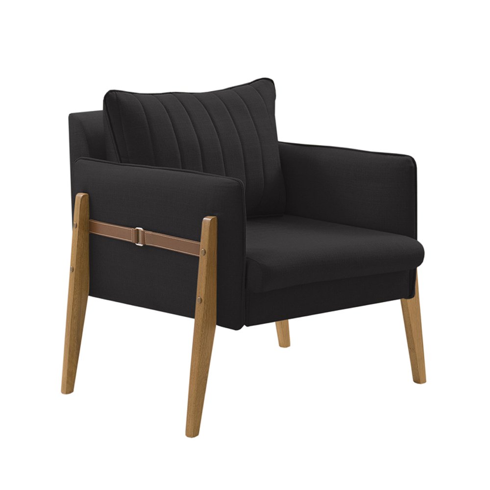 poltrona art deccor orion pes madeira tecido veludo preto
