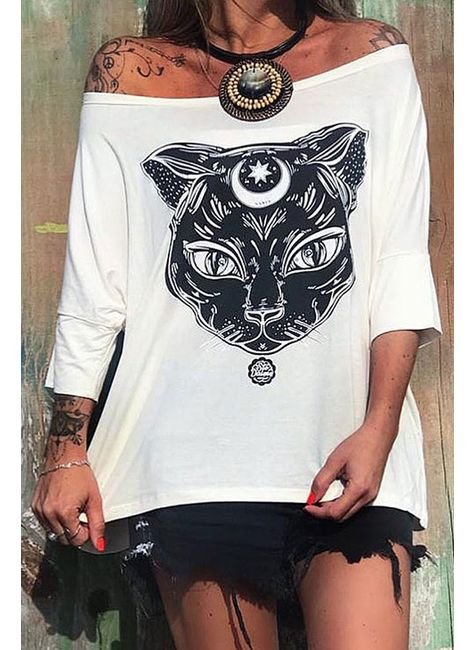 blusa ampla manga gato